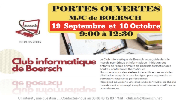 Club Informatique – Portes ouvertes 190926 et 101026